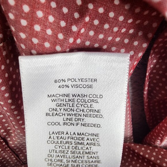 Womens Express Red Polka Dot Blouse Top Button-Up Roll Tab Sleeve Size M - Picture 7 of 11